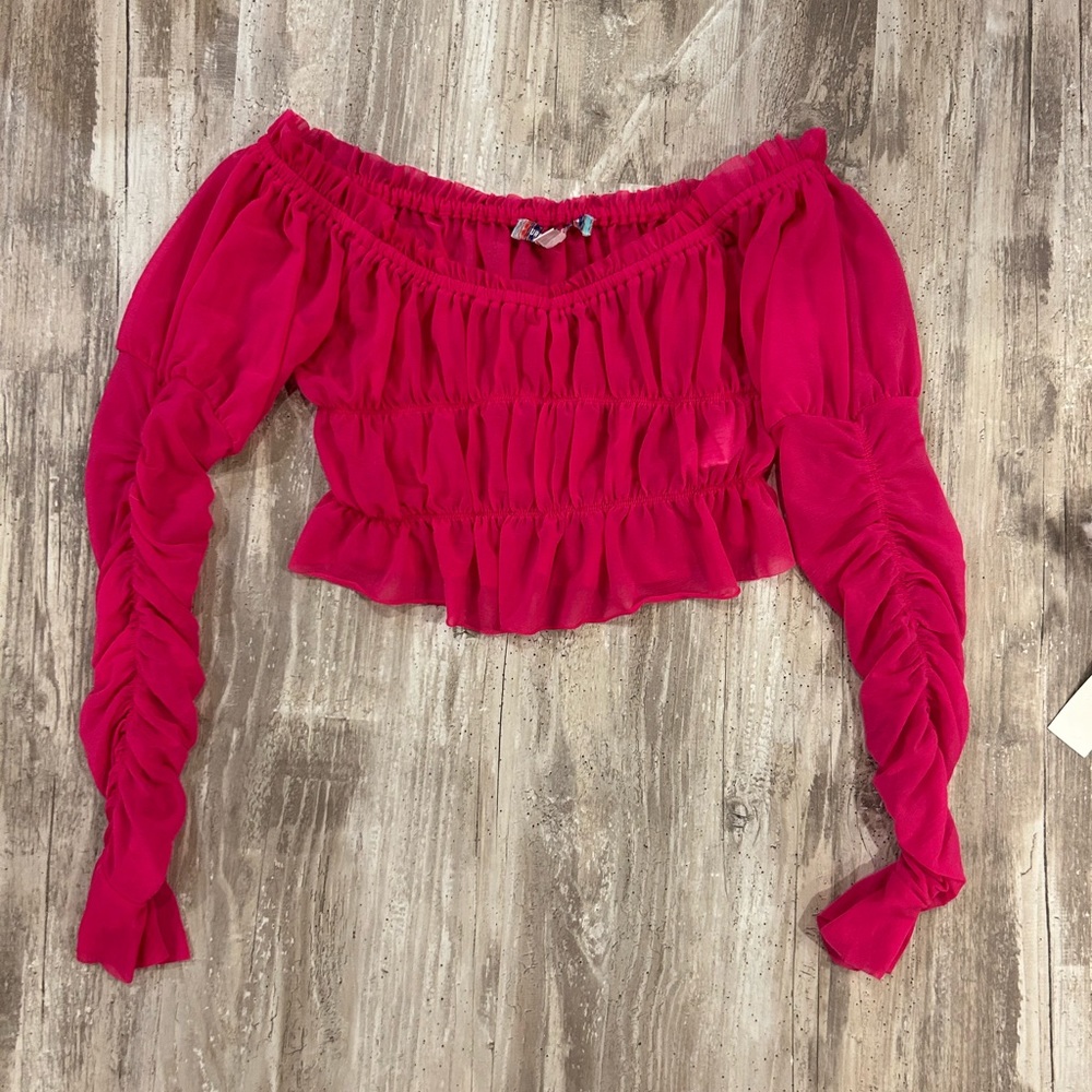 Urban outfitters pink tiered mesh long sleeve